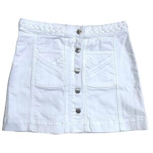 Veronica Beard Jeans Skirt Women's Size 8 Button Front Braided White Denim Mini